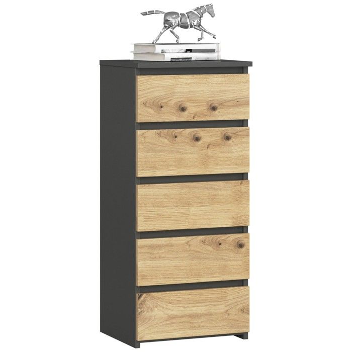 Commode AKORD CL5 Gris Graphite 40 cm 5 tiroirs façade Chêne Artisan 40x35x92 cm Commode AKORD CL5 Gris Graphite 40 cm 5 tiroirs façade Chêne Artisan 40x35x92 cm