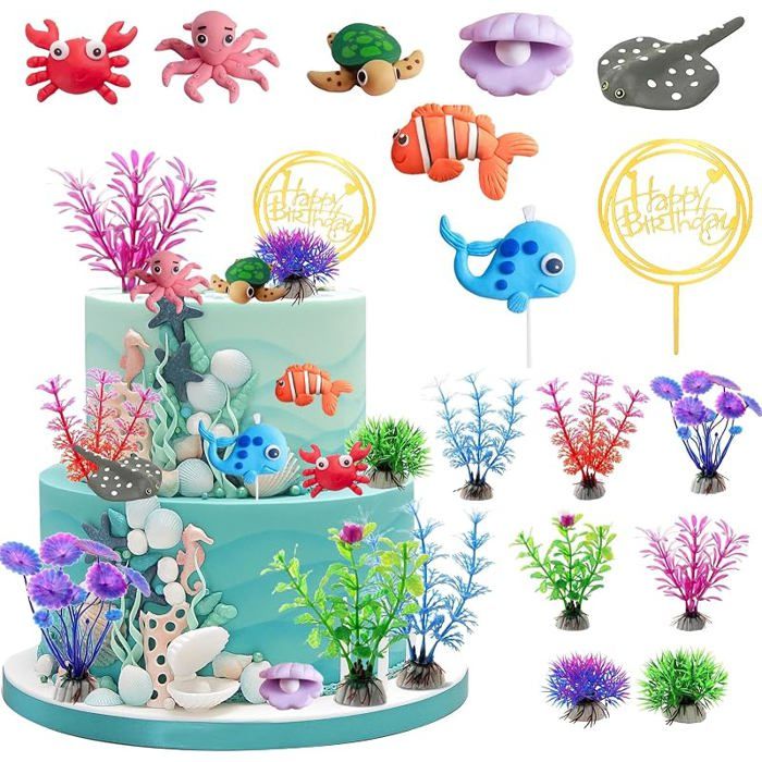 Décoration Gâteau Mer 15pcs Décoration Gâteau Animaux Marins Cake Topper Mer Idéal pour les fêtes sur le t FIGURINE DECOR DE GATEAU