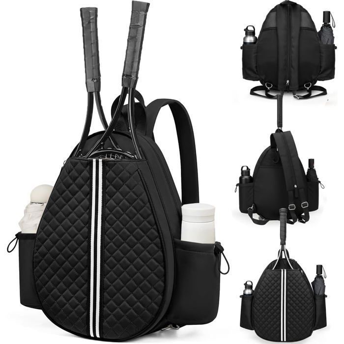 Sac de tennis - Sac à dos étanche de grande capacité pour raquette de padel et badminton avec crochet (Noir 32x12x42 cm)