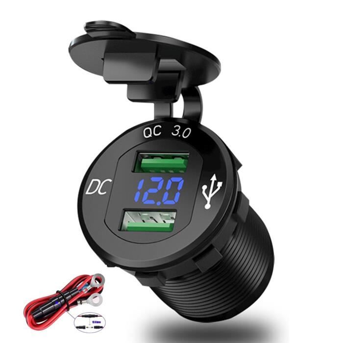 Chargeur Double USB Pour Voiture Avec Voltmètre LED - 2 Ports 5V/2.1A - Affichage Tension Batterie Vert - Neuf