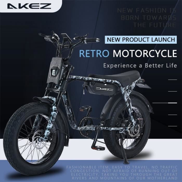 AKEZ ZX -Vélo électrique -Moteur 750W -Batterie 48V13Ah -Shimano 21 vitesses -Tyres 20*4.0 inch-Camouflage