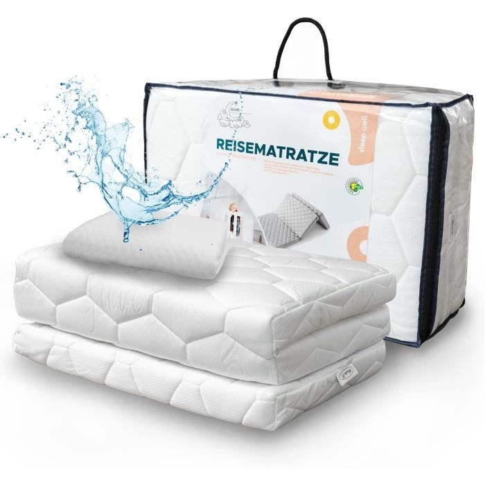 Matelas pliable pour lit de voyage bébé Alcube - Mousse - 120x60 cm - Blanc avec protection contre l'humidité