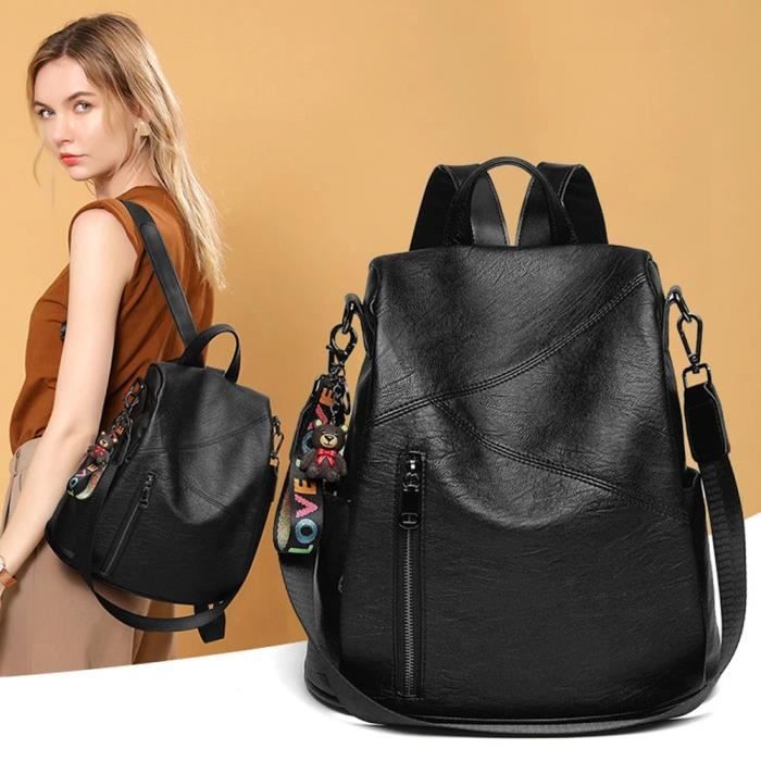 Sac Dos Femme tanche Antivol Sacs Cuir de Haute qualit Noir