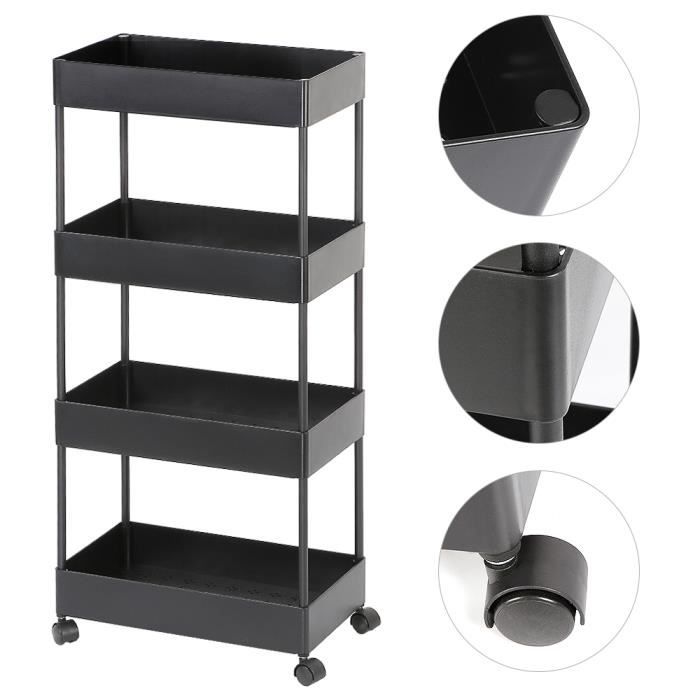 Chariot Cuisine Kesper 47x37x85cm - 4 Bacs Plastique + Tiroir - Roulettes