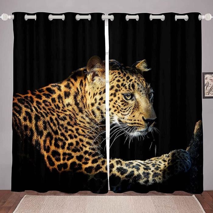 Rideaux Occultants Léopard 2 Pièces - 140x160 Cm, Thermique, Anti-UV, à Oeillets - 6