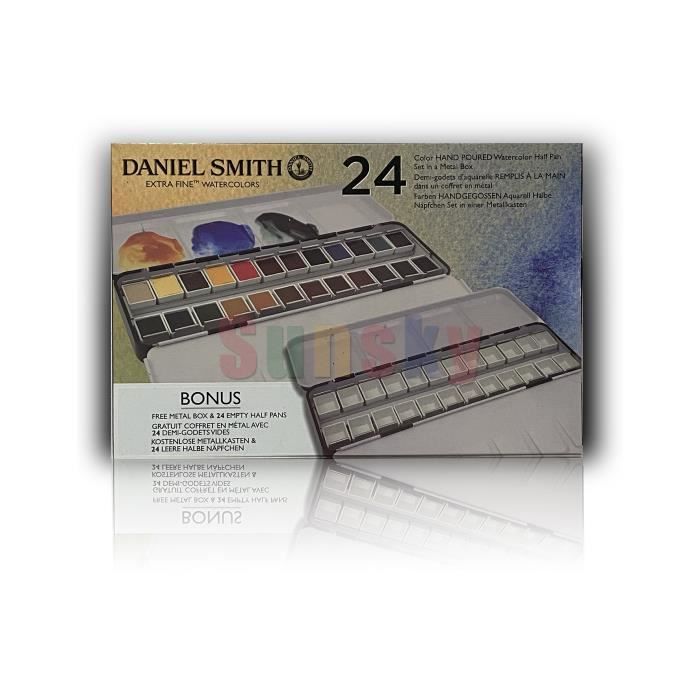 Stationery Island – Set Aquarelle 24 Couleurs : Boîte Métal, Pinceau Classique + Pinceau Réservoir, Palette Intégrée