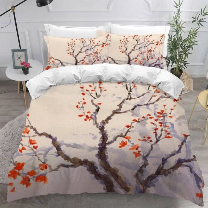Housse De Couette 140X200 Fleur De Prunier 3D Motif Parure De Lit 1