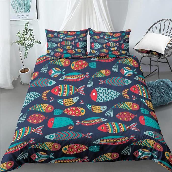 Housse De Couette Poisson De Dessin Animé Dessiné À La Main 240 X 220