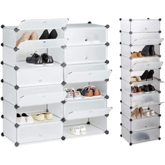 HENGMEI Armoire Modulaire 12 Cubes Portable Avec Portes - Garde-Robe Rangement Chaussures Vêtements