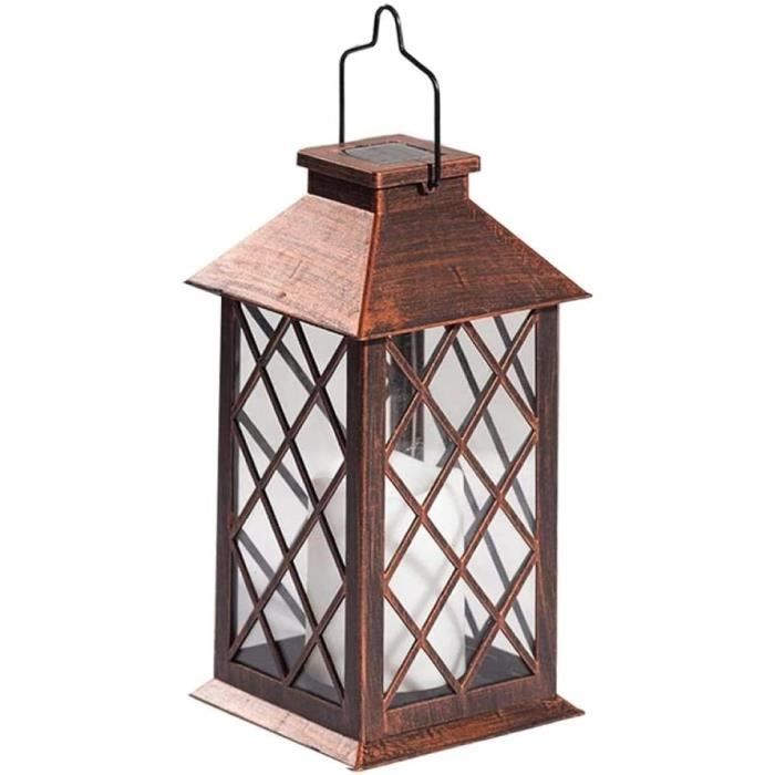 Lanterne Rustique LED à Bougie Sans Flamme - Blanc - Verre/métal - Piles AA