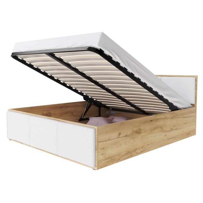 Lit coffre Panama T 160x200 - Sommier inclus Chêne - Blanc Lit coffre Panama T 160x200 - Sommier inclus Chêne - Blanc