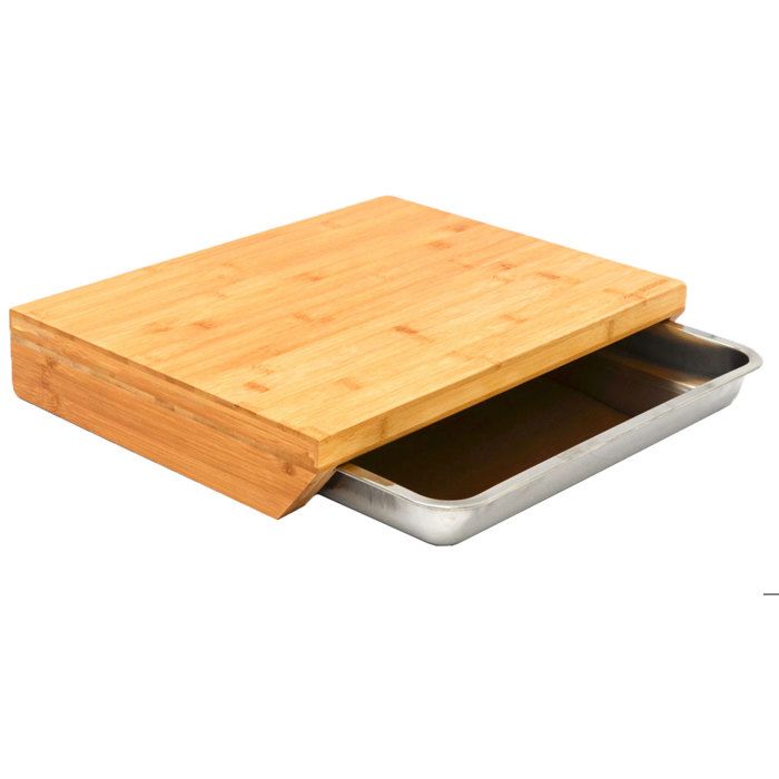 Five - Planche à Découper Bambou Avec Bac Tiroir Inox 35 X 28.5 Cm - Pratique Et Hygiénique
