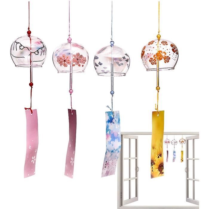 Carillon éolien Japonais En Verre Soufflé - Pendentif Décoratif Vert, 40 Cm, Pour Jardin Ou Intérieur