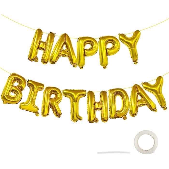 D'Or Ballon Happy Birthday Bannière Ballons En Aluminium, Banderole