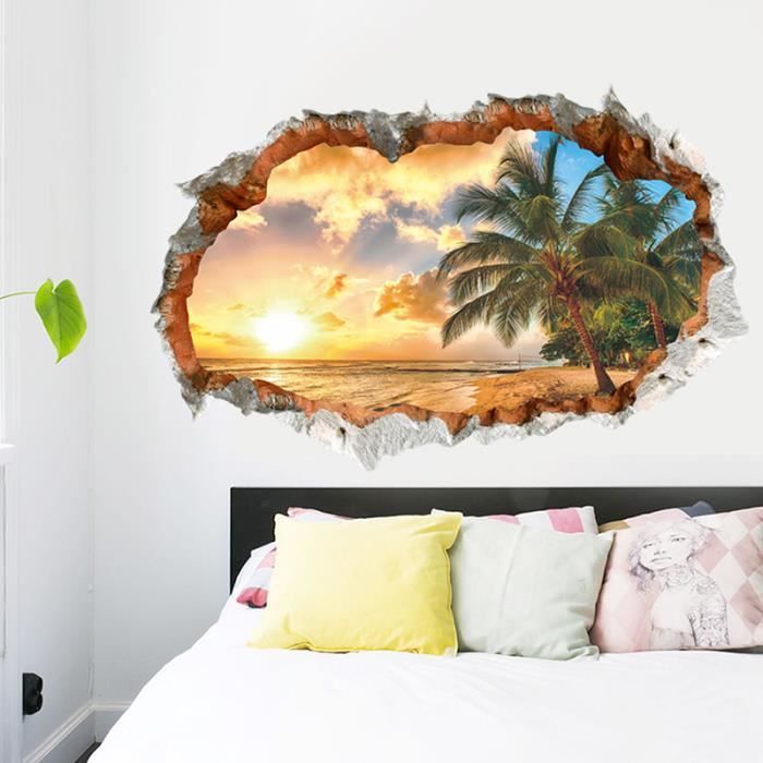 creative 3d effet casse mur paysage stickers muraux vinyle stickers mural affiche diy art home chambre salon decor 59 89 cm cdiscount maison