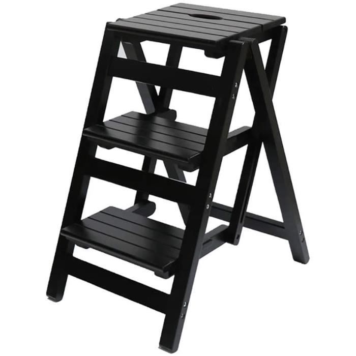 Tabouret Escamotable 3 Marches En Bois – Chaise Pliante Multifonction, Pratique Et Colorée Pour La Maison