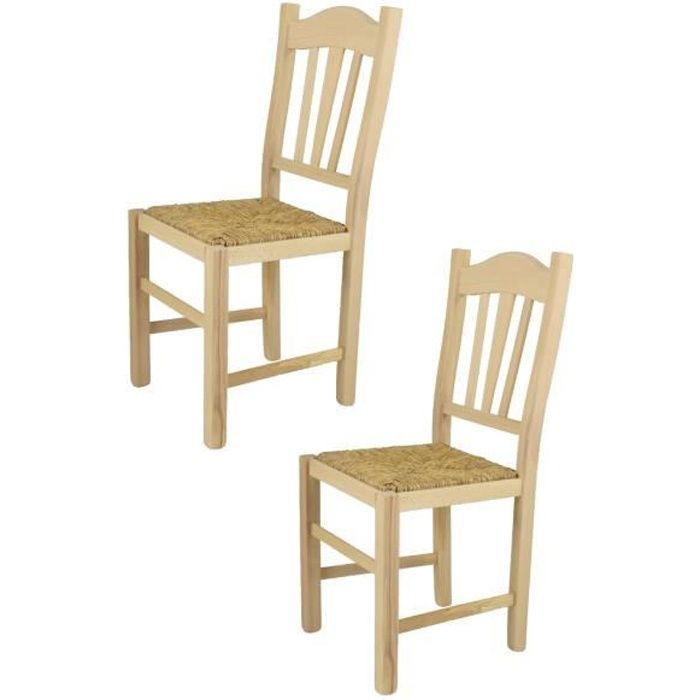 Tommychairs - Set 2 chaises cuisine SILVANA robuste structure en bois de hêtre poli non traité 100% naturel et assise en paille