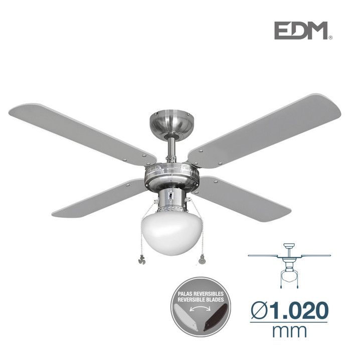 Ventilateur de plafond CARIBE 50W 85cm chrome 1xE27 60W EDM 33801 - Edm