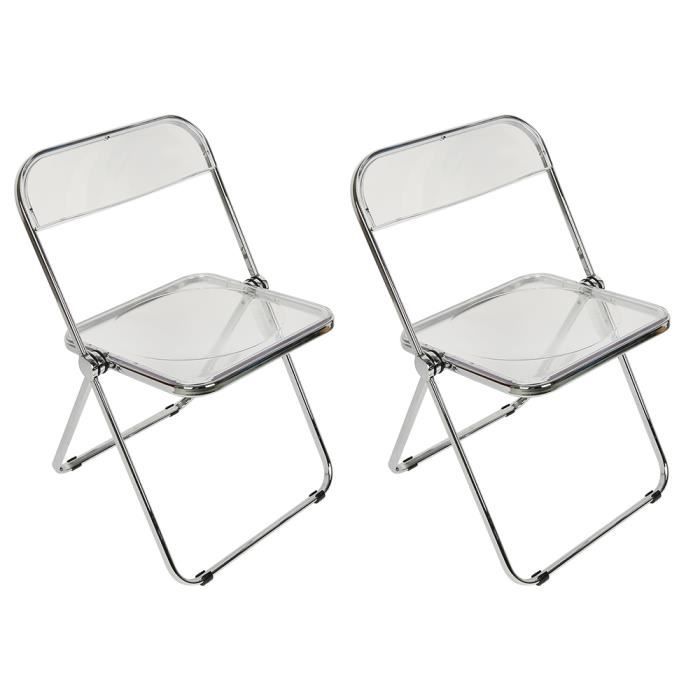 chaise modern design acrylique transparent pieds métal (2 pcs, blanc)
