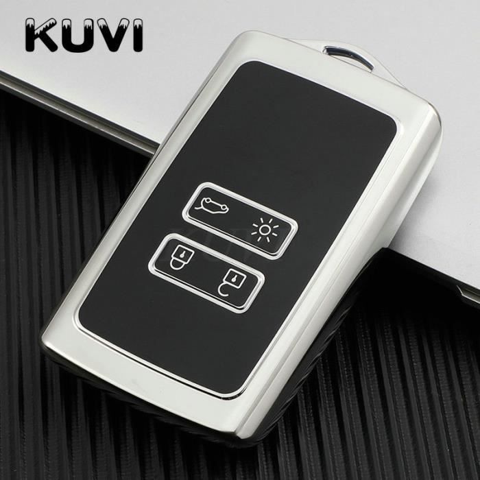 Coque clé,Coque de protection pour clé de voiture, 4 boutons, étui en TPU pour Renault Kadjar Scenic Clio Logan - Type silver