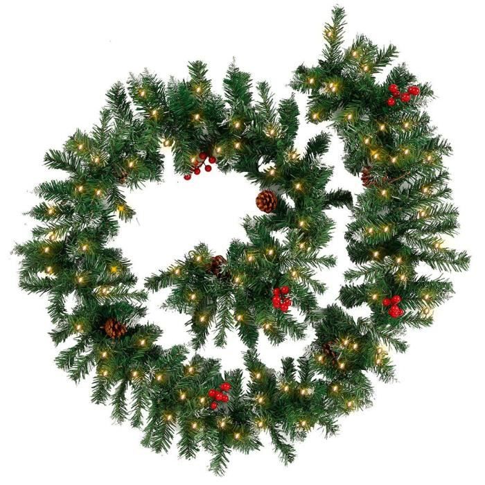 Guirlande Sapin Artificiel Noël 2,7 M - Double épaisseur, PVC Imperméable, Pour Décoration Intérieur Et Extérieur