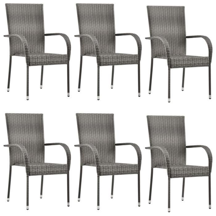 Lizhushop Chaises empilables dextérieur 6 pcs Gris Résine tressée