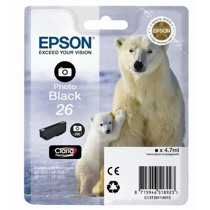 EPSON Cartouche dencre T2611 Noir photo – Ours Polaire (C13T26114010)