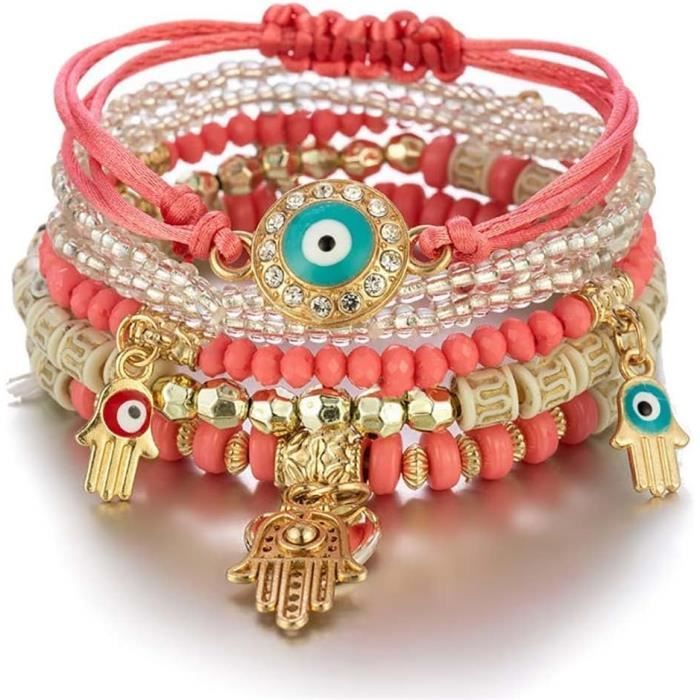 Bracelets Multicouches Bohème GUSXPPD - 6 Bracelets Perles Et Cristaux élastiques Pour Femmes - Accessoires Fantaisie Colorés Empilables