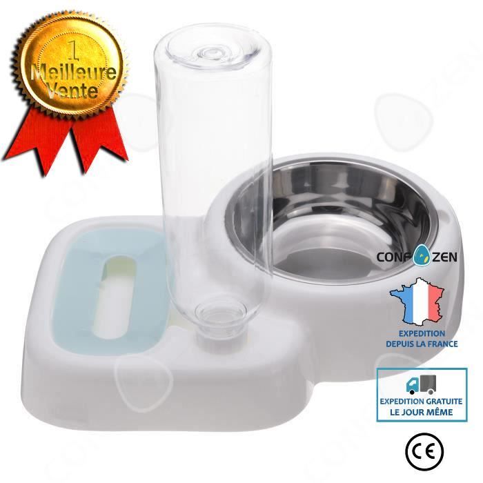 Comparer les prix de CONFO  Gamelle Surélevé Chat Chien Distributeur Eau 500ml Blanc