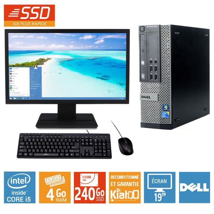 ordinateur de bureau dell optiplex 7010 i5 4 go ram 240 go disque dur ssd ,tft 19 ,pc bureau reconditionné,w10