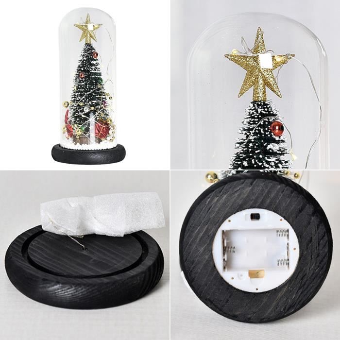 Dioche Sapin de Noël sous cloche en verre LED cadeau, décorations en
