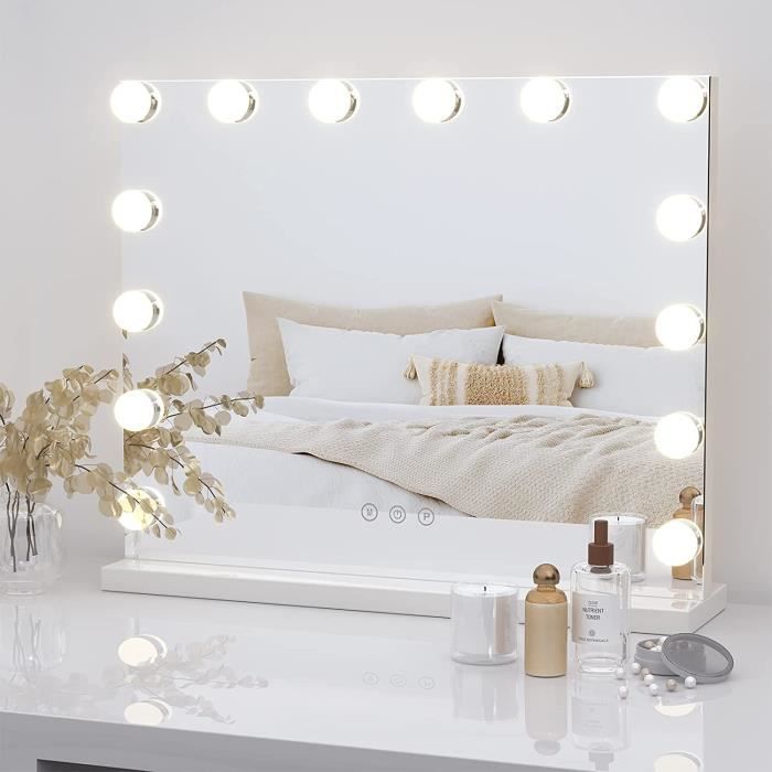 Dripex Miroir Maquillage Lumineux, Miroir LED 14 Lumières Miroir Hollywood  Miroir Coiffeuse Contrôle Tactile Miroir Lumineux