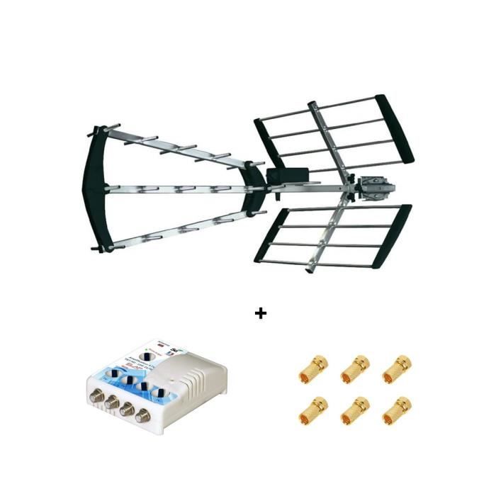 Metronic 415050 Antenne d'extérieur trinappe amplifiée 55 dB - blanche pas cher