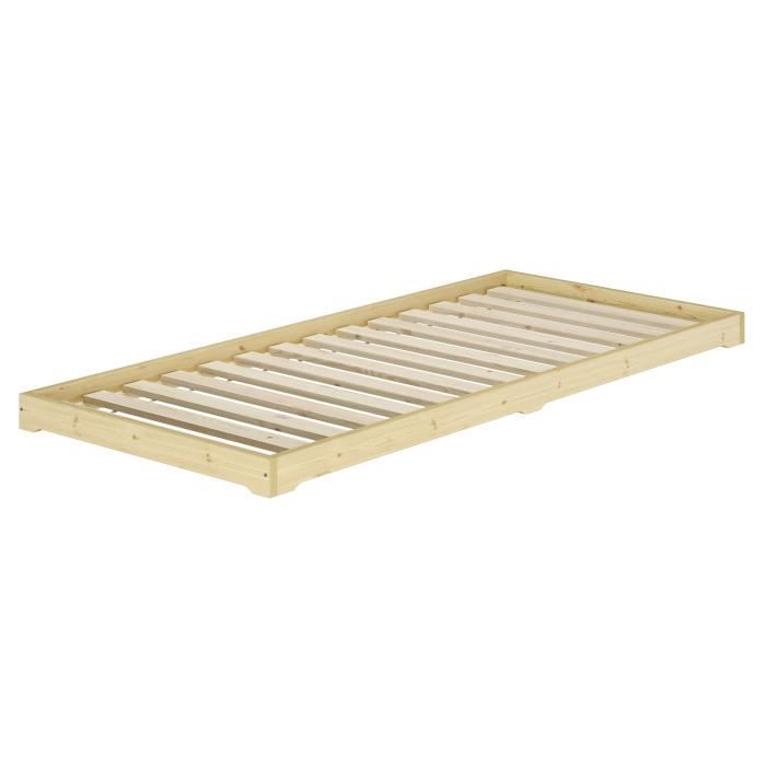 lit futon en bois naturel très bas, idéale pour combiner avec futon, surface 90x200 v-60.47n-09 [sommier à lattes incl.]