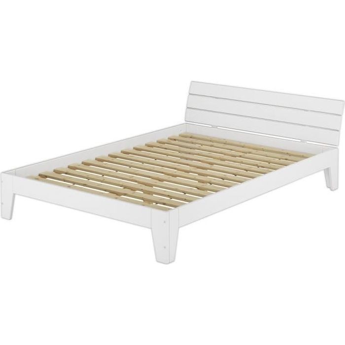 Lit double style contemporain pin massif blanc 140x200 y compris sommier à lattes 60.54-14W Lit double style contemporain pin massif blanc 140x200 y compris sommier à lattes 60.54-14W