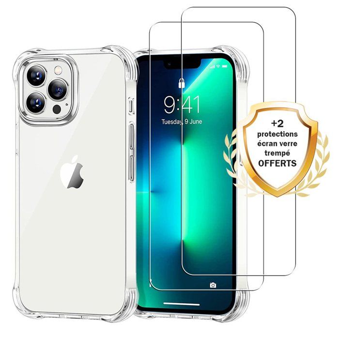 Coque pour Iphone 13 Pro antichoc transparente + 2 vitres []