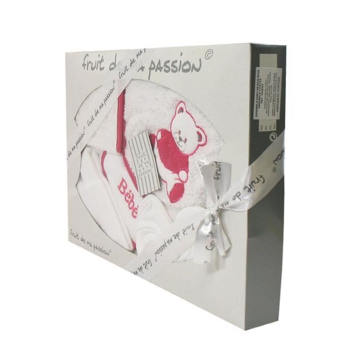 Coffret Sortie de bain blanc et fushia - Motif Nounours