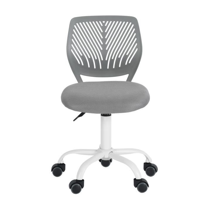furniturer chaise de bureau ergonomique en hauteur réglable et pivotante avec assise en tissu sans accoudoir, gris