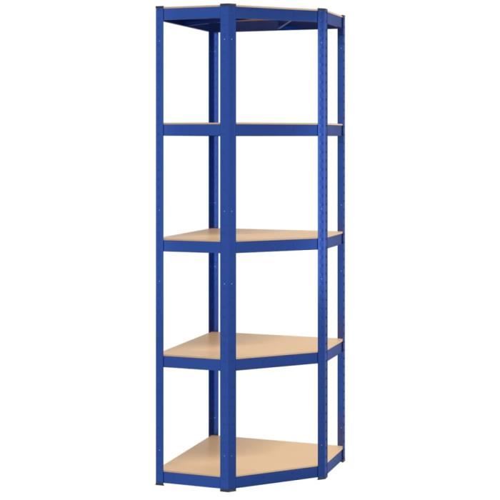 bao étagère d'angle à 5 niveaux bleu acier et bois d'ingénierie - 7393155005956