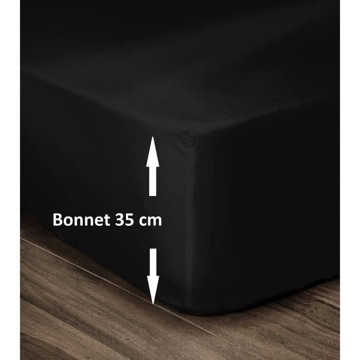 LOVELY HOME Drap Housse 100% Coton 140x190cm - Bonnet 35cm - Noir -  Cdiscount Maison