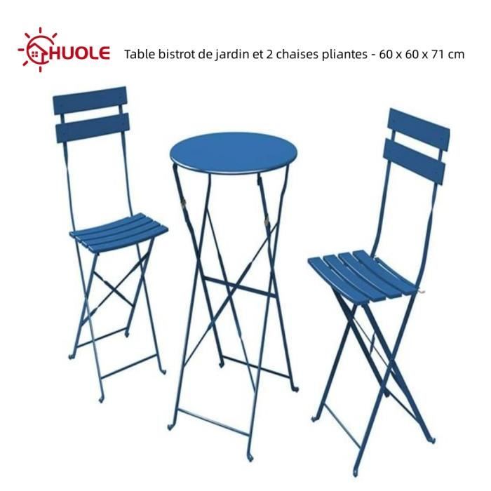 Table bistrot de jardin pliante - HUOLE - 60x60x71cm - Acier - Bleu foncé