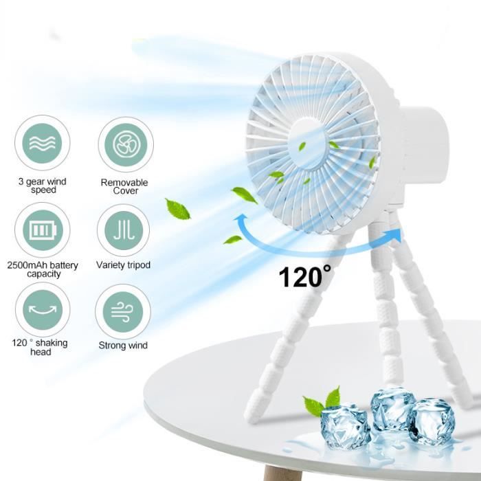 Ventilateur Mini Portable COMBLU Pour Poussette - Rechargeable USB, 3 Vitesses, Trépied Flexible - Noir