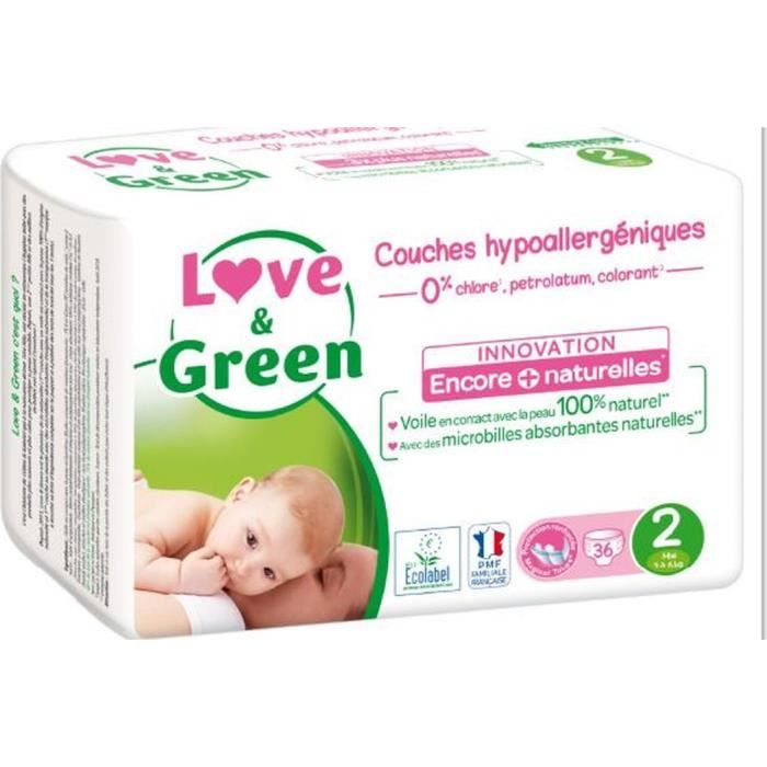 Couches Bébé Hypoallergéniques et Ecologiques Taille 1 Naissance : 2-5 Kg  LOVE & GREEN