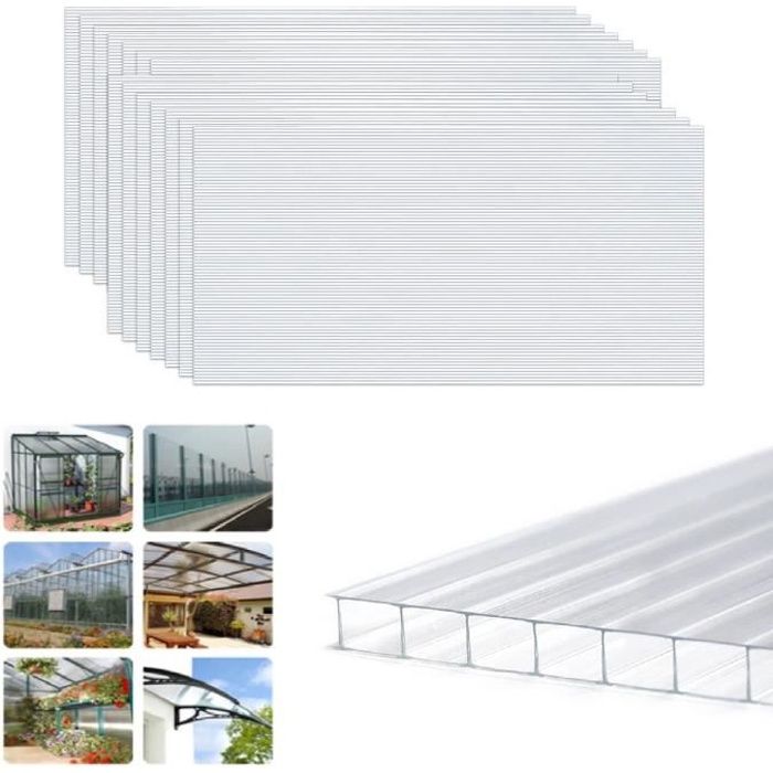 14 Plaques Alvéolaires Polycarbonate 4mm - 10,25 M² - Résistantes UV Pour Serre, Jardin, Carport - UISEBRT