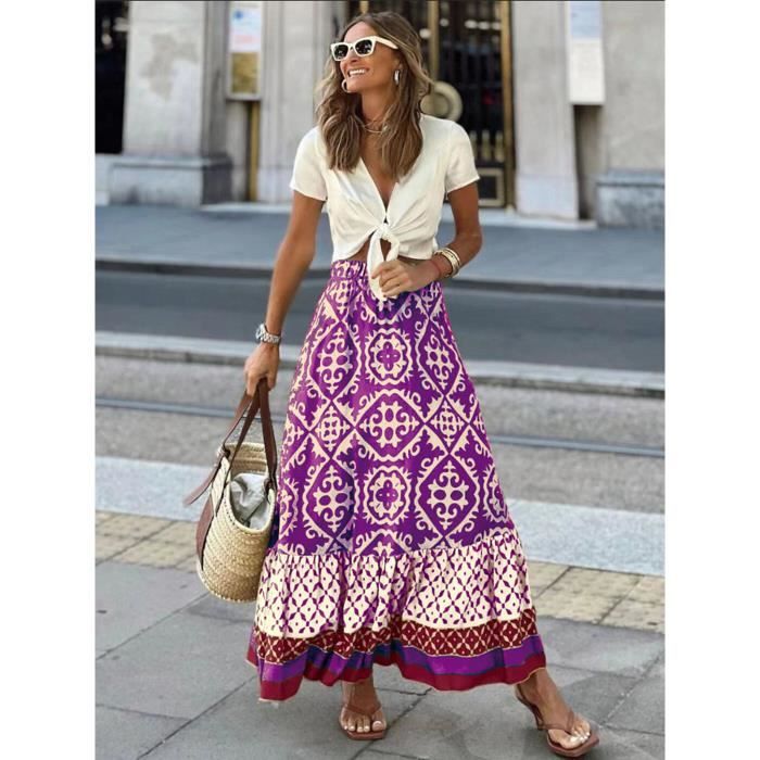 Jupe plissée imprimé floral perroquet coloré été femme Lilly