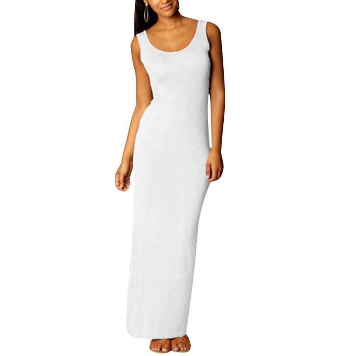 Robe Longue sans Manche Moulante ete Femme Robe Tunique Habillee Maxi d ete Simple Robe Droite Fluide Boheme Robes Blanc Blanc Cdiscount Pret a Porter