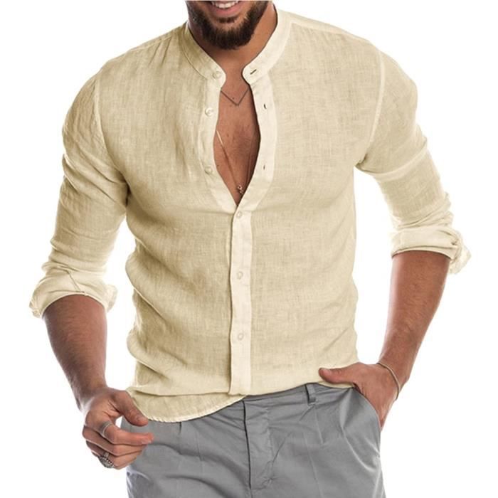 Chemise Henley Theory Homme – Coton Blanc, Manches Longues, Tailles M à 2XL, Neuve étiquetée