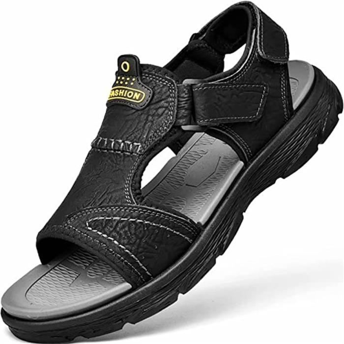 Sandales Homme Cuir Confort Ete Noir Marque Modele Sport Antiderapant Taille 39 47 Noir Cdiscount Chaussures