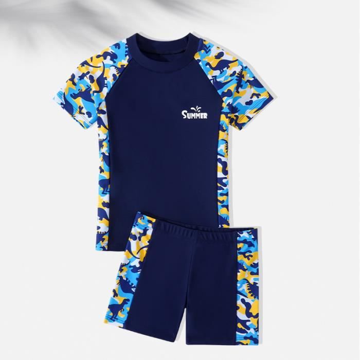 Tenue Natation Protection Solaire Maillot De Bain 2 Pièces Garçon Anti-UV - Haut Manches Courtes Et Short Sport Plage Haut Bain Manches Courtes