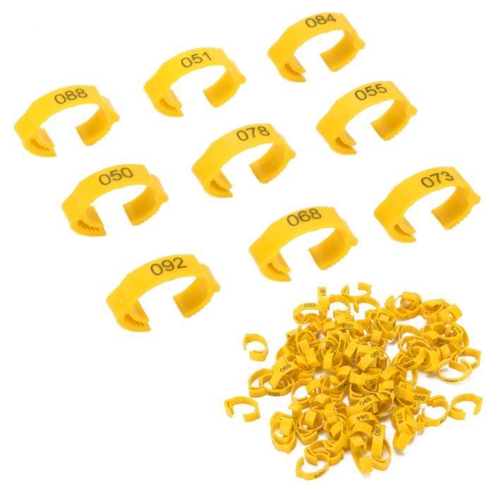 100 Bagues D'identification Colorées Pour Poules - 16mm - Numérotées 1 à 8 - Pour Volailles, Canards, Poussins